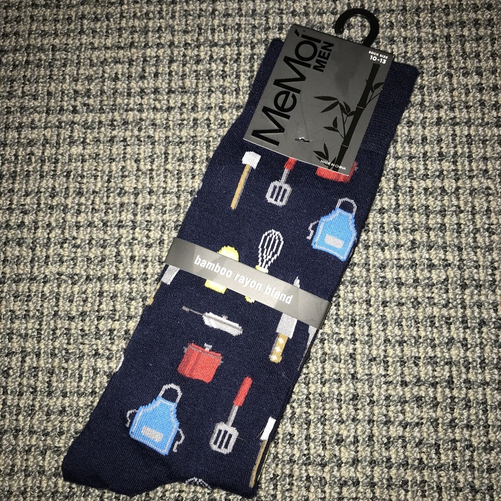 MeMoi Men NWT Socks 10-13 Blue Kitchen Gadgets Bamboo Rayon‎ Blend